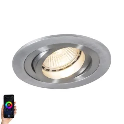 QAZQA Smarte Einbaustrahlers|Smarte Spots*Smarter moderner Einbaustrahler Stahl inkl. Wifi GU10 Lichtquelle - Rondoo