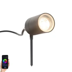 QAZQA Gartenbeleuchtung|Smarte Außenbeleuchtung*Smarter moderner Spike-Spot anthrazit IP44 inkl. WiFi GU10 - Solo