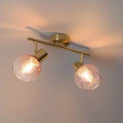 QAZQA Smarte Spots|Smarte Deckenleuchten*Smarter Spotstrahler gold mit rosa Glas inkl. 2 Wifi P45 - Vidro