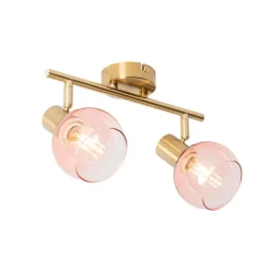 QAZQA Smarte Spots|Smarte Deckenleuchten*Smarter Spotstrahler gold mit rosa Glas inkl. 2 Wifi P45 - Vidro