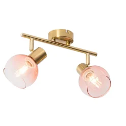 QAZQA Smarte Spots|Smarte Deckenleuchten*Smarter Spotstrahler gold mit rosa Glas inkl. 2 Wifi P45 - Vidro