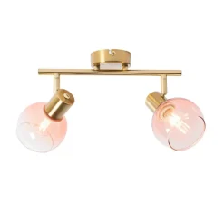 QAZQA Smarte Spots|Smarte Deckenleuchten*Smarter Spotstrahler gold mit rosa Glas inkl. 2 Wifi P45 - Vidro