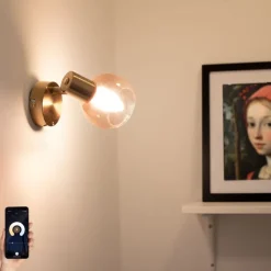 QAZQA Wandstrahler|Deckenstrahler*Smarter Strahler Gold mit rosa Glas inkl. WiFi P45 - Vidro