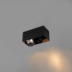 QAZQA Küchenlampen|Deckenstrahler*Smarter Strahler schwarz rechteckig 2-Lichter inkl. 2 Wifi GU10 111mm - Box