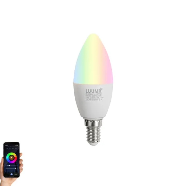 LUUMR Smarte Glühbirnen|Led Lampen*Smartes E14 LED-Leuchtmittel C37 Opal RGBW 4,9W 470lm 2700-6500K