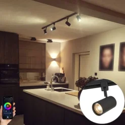 QAZQA Schlafzimmerlampen|Küchenlampen*Smartes 1-phasiges Schienensystem mit 4 WiFi GU10 Spots Schwarz - Iconic Jeana