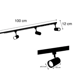 QAZQA Schlafzimmerlampen|Küchenlampen*Smartes Schienensystem schwarz inkl. 3 WiFi GU10 1-phasig - Iconic Jeana