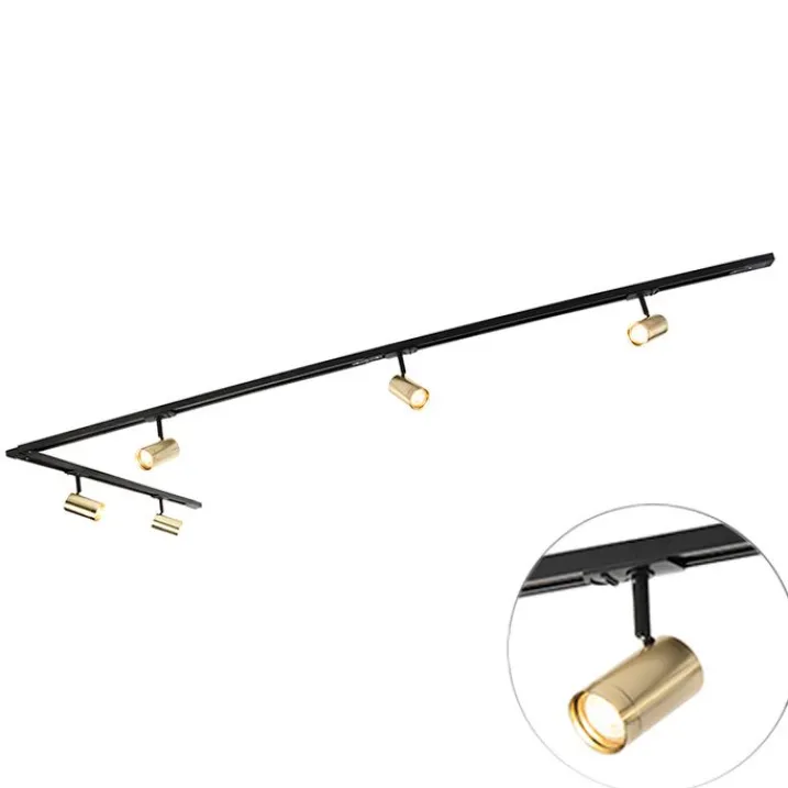 QAZQA Smarte Spots|Deckenstrahler*Smartes Schienensystem schwarz mit Gold 1-phasig 5-leuchtmittel inkl. Wifi GU10 - Iconic Jeana