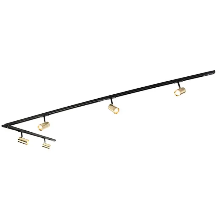QAZQA Smarte Spots|Deckenstrahler*Smartes Schienensystem schwarz mit Gold 1-phasig 5-leuchtmittel inkl. Wifi GU10 - Iconic Jeana