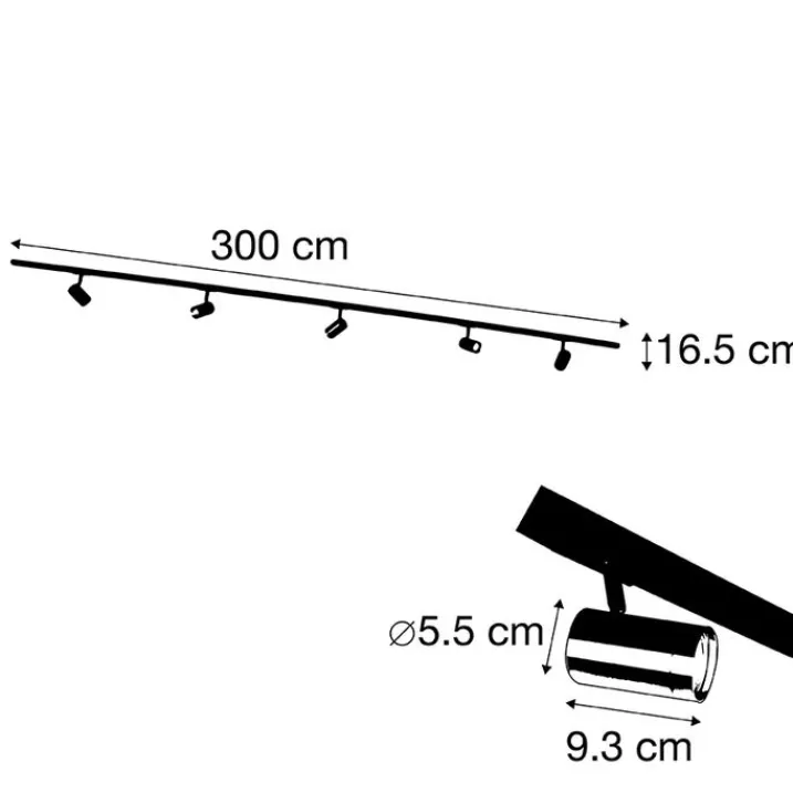 QAZQA Smarte Spots|Deckenstrahler*Smartes Schienensystem schwarz mit Gold 1-phasig 5-leuchtmittel inkl. Wifi GU10 - Iconic Jeana