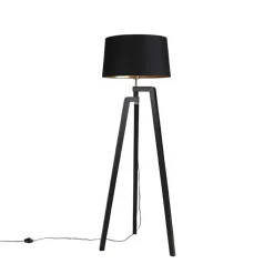 QAZQA Smarte Stehlampen|Stehlampen*Smartes Stehlampenstativ mit Schirm schwarz mit Gold 50 cm inkl. Wif A60 - Puros