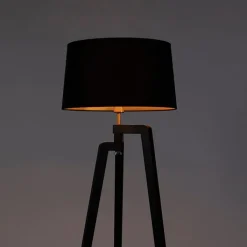 QAZQA Smarte Stehlampen|Stehlampen*Smartes Stehlampenstativ mit Schirm schwarz mit Gold 50 cm inkl. Wif A60 - Puros
