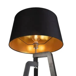 QAZQA Smarte Stehlampen|Stehlampen*Smartes Stehlampenstativ mit Schirm schwarz mit Gold 50 cm inkl. Wif A60 - Puros