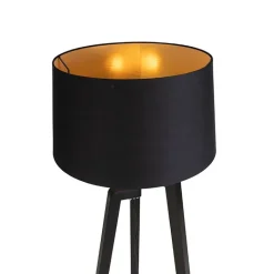 QAZQA Smarte Stehlampen|Stehlampen*Smartes Stehlampenstativ mit Schirm schwarz mit Gold 50 cm inkl. Wif A60 - Puros
