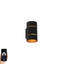 QAZQA Smarte Wandleuchten|Wandleuchten*Smart-Wandleuchte schwarz mit goldenem Innenleben inkl. WiFi G9 - Ria