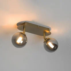 QAZQA Deckenstrahler|Aufbaustrahler*Spot Gold 2-Licht verstellbar mit Rauchglas - Athen