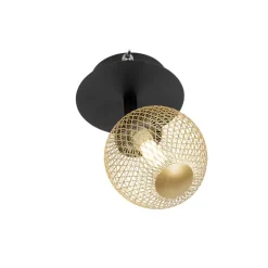 QAZQA Deckenstrahler|Aufbaustrahler*Spot schwarz mit gold verstellbar - Athens Wire