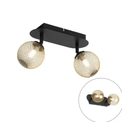 QAZQA Deckenstrahler|Aufbaustrahler*Spot schwarz mit goldenen 2 Lichtern - Athens Wire