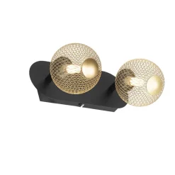 QAZQA Deckenstrahler|Aufbaustrahler*Spot schwarz mit goldenen 2 Lichtern - Athens Wire