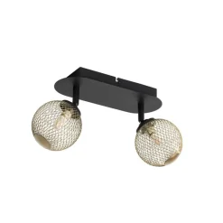 QAZQA Deckenstrahler|Aufbaustrahler*Spot schwarz mit goldenen 2 Lichtern - Athens Wire