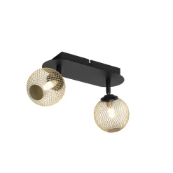 QAZQA Deckenstrahler|Aufbaustrahler*Spot schwarz mit goldenen 2 Lichtern - Athens Wire