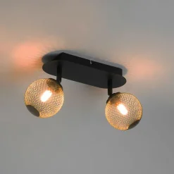 QAZQA Deckenstrahler|Aufbaustrahler*Spot schwarz mit goldenen 2 Lichtern - Athens Wire