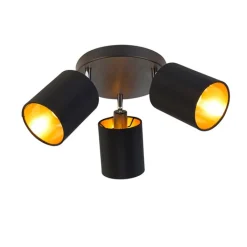 QAZQA Deckenstrahler|Aufbaustrahler*Spot schwarz mit goldener Innenseite 3-Licht - Lofty