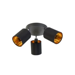 QAZQA Deckenstrahler|Aufbaustrahler*Spot schwarz mit goldener Innenseite 3-Licht - Lofty
