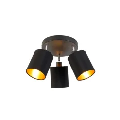 QAZQA Deckenstrahler|Aufbaustrahler*Spot schwarz mit goldener Innenseite 3-Licht - Lofty