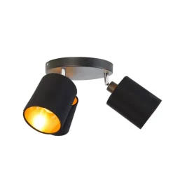 QAZQA Deckenstrahler|Aufbaustrahler*Spot schwarz mit goldener Innenseite 3-Licht - Lofty