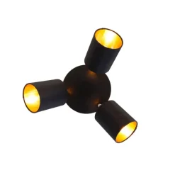 QAZQA Deckenstrahler|Aufbaustrahler*Spot schwarz mit goldener Innenseite 3-Licht - Lofty