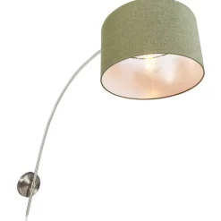QAZQA Wandleuchten|Wohnzimmerlampen*Stahlwandbogenlampe mit schattengrünem 35/35/20 einstellbar