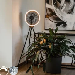 QAZQA Deckenventilator Mit Licht|Wohnzimmerlampen*Standventilator Stativ schwarz inkl. LED 3-stufig dimmbar - Meric