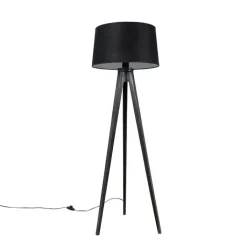 QAZQA Stehlampen|Wohnzimmerlampen*Stativ schwarz mit Leinenschirm schwarz 45 cm - Stativ Classic