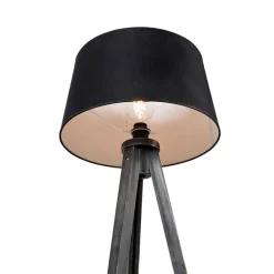 QAZQA Stehlampen|Wohnzimmerlampen*Stativ schwarz mit Leinenschirm schwarz 45 cm - Stativ Classic