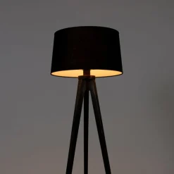 QAZQA Stehlampen|Wohnzimmerlampen*Stativ schwarz mit Leinenschirm schwarz 45 cm - Stativ Classic