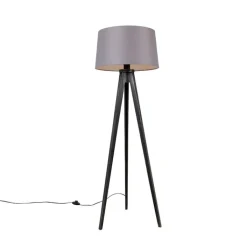 QAZQA Stehlampen|Wohnzimmerlampen*Stativ schwarz mit Leinenschirm Dunkelgrau 45 cm - Stativ Classic