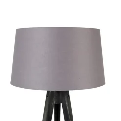 QAZQA Stehlampen|Wohnzimmerlampen*Stativ schwarz mit Leinenschirm Dunkelgrau 45 cm - Stativ Classic