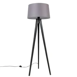 QAZQA Stehlampen|Wohnzimmerlampen*Stativ schwarz mit Leinenschirm Dunkelgrau 45 cm - Stativ Classic