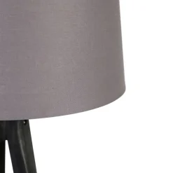QAZQA Stehlampen|Wohnzimmerlampen*Stativ schwarz mit Leinenschirm Dunkelgrau 45 cm - Stativ Classic