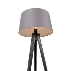 QAZQA Stehlampen|Wohnzimmerlampen*Stativ schwarz mit Leinenschirm Dunkelgrau 45 cm - Stativ Classic
