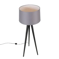 QAZQA Stehlampen|Wohnzimmerlampen*Stativ schwarz mit Leinenschirm Dunkelgrau 45 cm - Stativ Classic