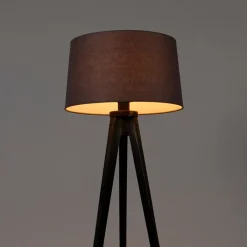 QAZQA Stehlampen|Wohnzimmerlampen*Stativ schwarz mit Leinenschirm Dunkelgrau 45 cm - Stativ Classic