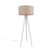QAZQA Schlafzimmerlampen|Küchenlampen*Stativ-Stehleuchte weiß mit hellbraunem Stoffschirm 50cm - Tripod Classic