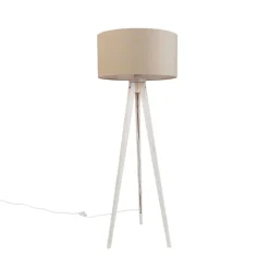 QAZQA Schlafzimmerlampen|Küchenlampen*Stativ-Stehleuchte weiß mit hellbraunem Stoffschirm 50cm - Tripod Classic