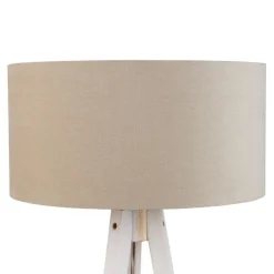 QAZQA Schlafzimmerlampen|Küchenlampen*Stativ-Stehleuchte weiß mit hellbraunem Stoffschirm 50cm - Tripod Classic