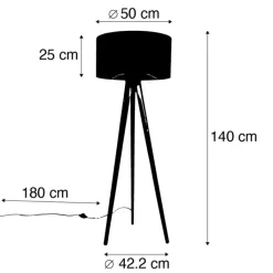 QAZQA Schlafzimmerlampen|Küchenlampen*Stativ-Stehleuchte weiß mit hellbraunem Stoffschirm 50cm - Tripod Classic