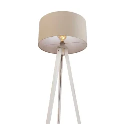QAZQA Schlafzimmerlampen|Küchenlampen*Stativ-Stehleuchte weiß mit hellbraunem Stoffschirm 50cm - Tripod Classic
