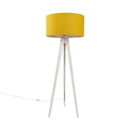 QAZQA Stehlampen|Wohnzimmerlampen*Stativ-Stehleuchte weiß mit gelbem Stoffschirm 50cm - Tripod Classic
