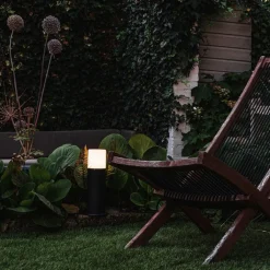 QAZQA Gartenbeleuchtung|Stehlampen Außen*Stehende Außenlampe schwarz mit Opalschirm weiß 30 cm IP44 - Odense